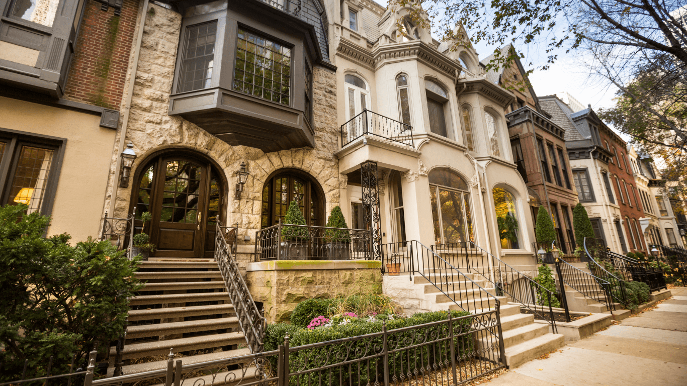 Elegant city row houses with historic architecture.
